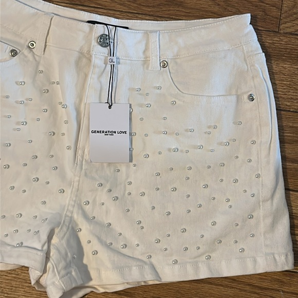 Generation Love Womens Vita Pearl Embellished Denim Shorts in White Size 29 - Picture 2 of 5